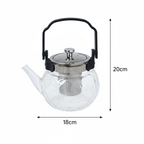Tetera de vidrio facetada 1.5L - imagen con medidas