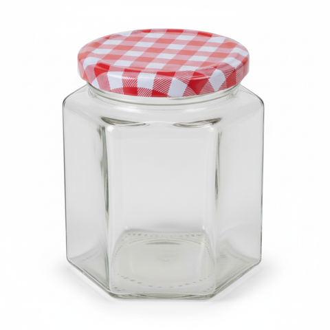 Frasco conservero hexagonal 380ml profesional con tapa color variado