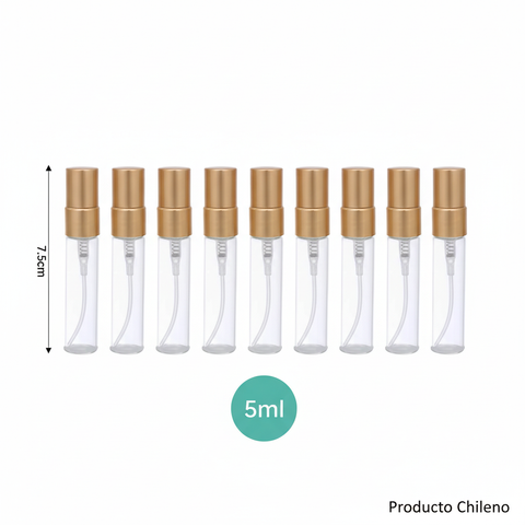 Set de 6 atomizadores de perfume dorados de 5ml con medidas 7.5cm x 1.5cm