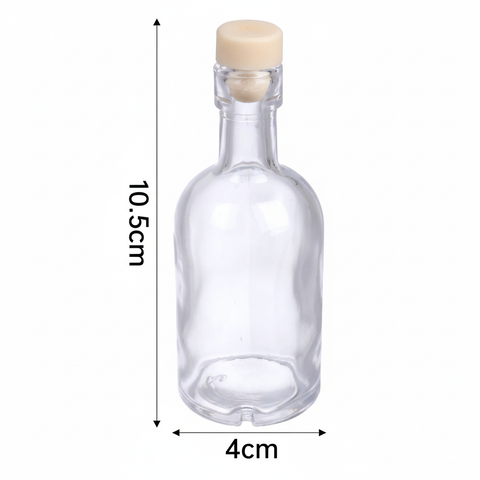 Botella de vidrio 50ml con medidas 10.5cm x 4cm