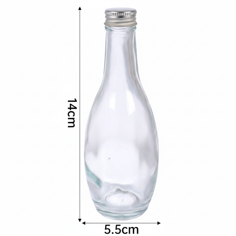 Botella de vidrio 100ml con medidas técnicas 14cm x 5.5cm