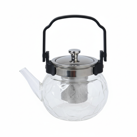 Tetera de vidrio facetada 1.2L - imagen limpia fondo blanco