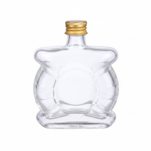 Botella de vidrio corazón 50ml con tapa dorada