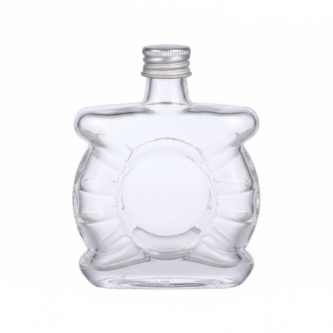 Botella de vidrio corazón 50ml con tapa plateada