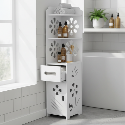 Mueble Organizador Blanco Calado en Uso