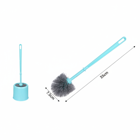 Cepillo para inodoro turquesa con medidas: 35cm de largo total y 7.5cm de diámetro del cabezal
