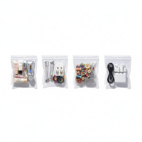 Bolsas herméticas 8x12cm organizando cosméticos, accesorios y productos pequeños