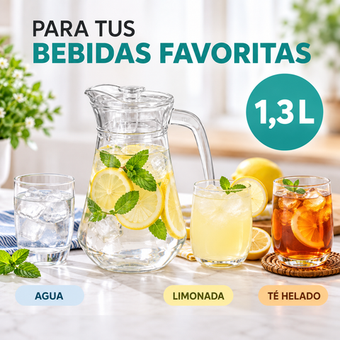 Jarra de vidrio de 1,3 litros para agua, limonada y té helado