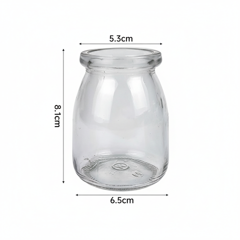 Medidas del frasco de vidrio para pudding 150ml - fondo blanco