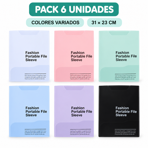 Pack de 6 fundas para documentos A4 en colores variados