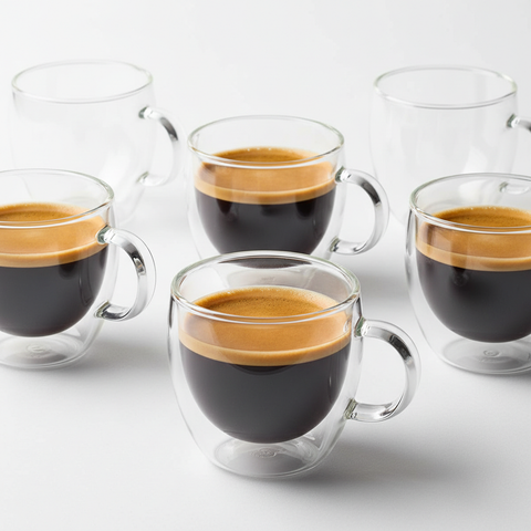 Pack 6 Tazas de Vidrio Doble Pared con Asa 80ml
