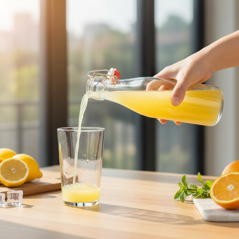 Persona sirviendo bebida de botella 500ml hermética