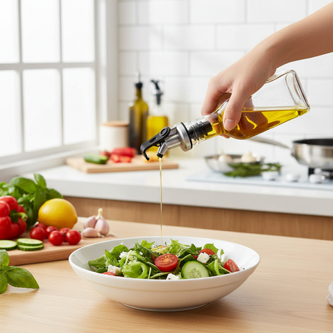 Persona usando botella dispensadora de aceite