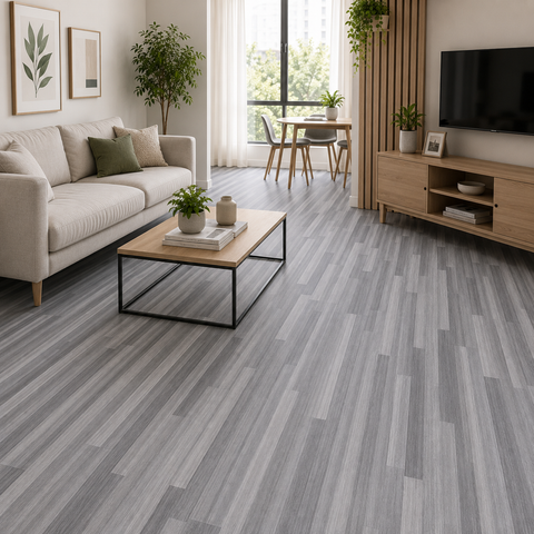 Piso Vinílico Autoadhesivo Gris Listonado 5 m² | Caja 36 Láminas