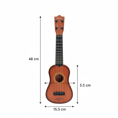 Ukelele de juguete con medidas técnicas - 48x15.5x5.5cm