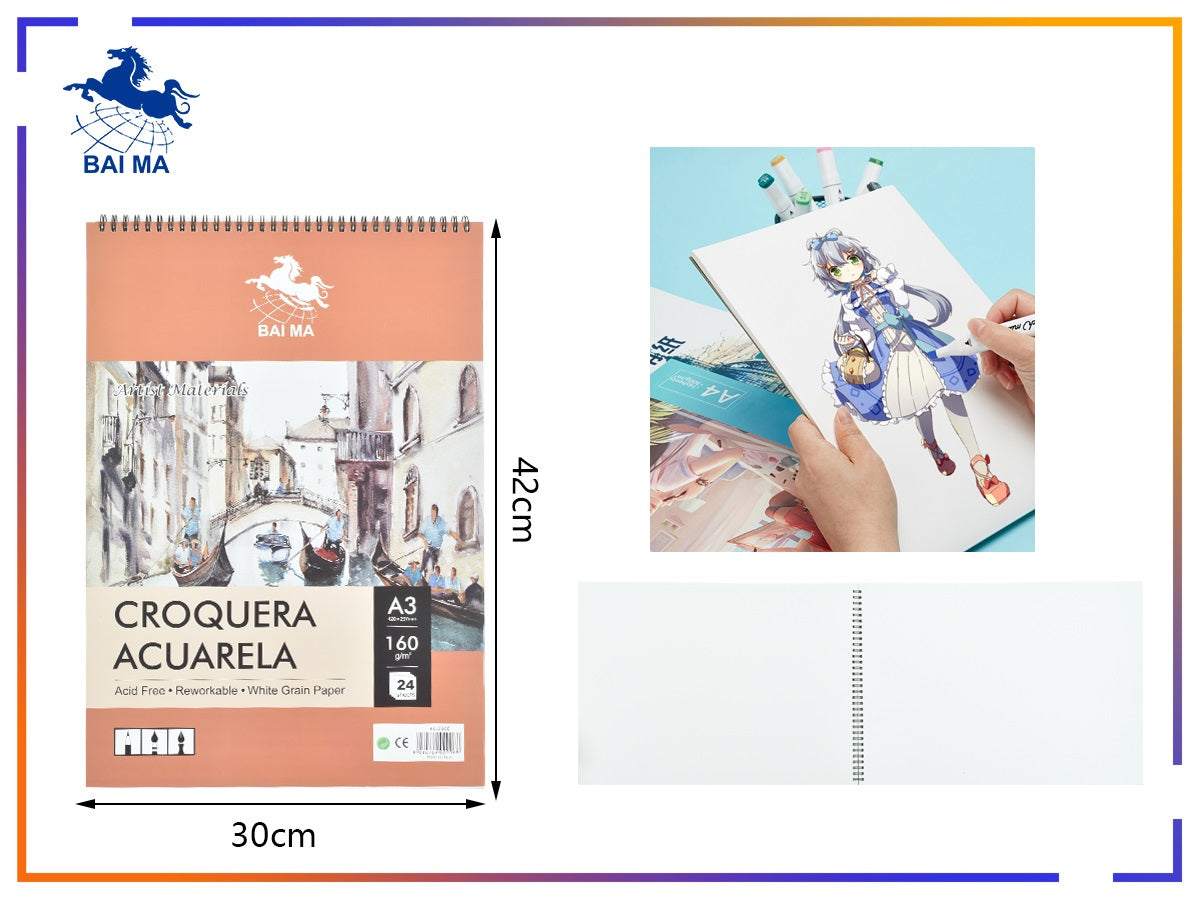 Croqueras de Papel Gouache para Pintar en Tamaños A4, A3 y A5 – Ideal para Acuarelas y Acrílicos